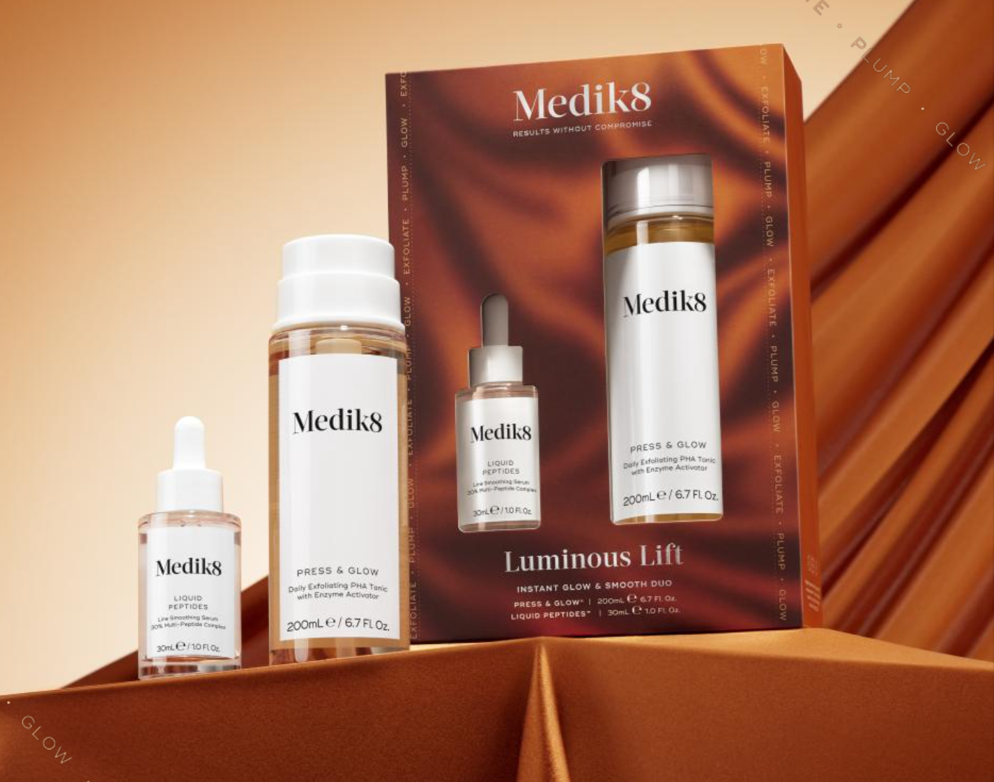 Medik8 Luminous Lift zestaw Liquid Peptides 30 ml + Press & Glow 200 ml