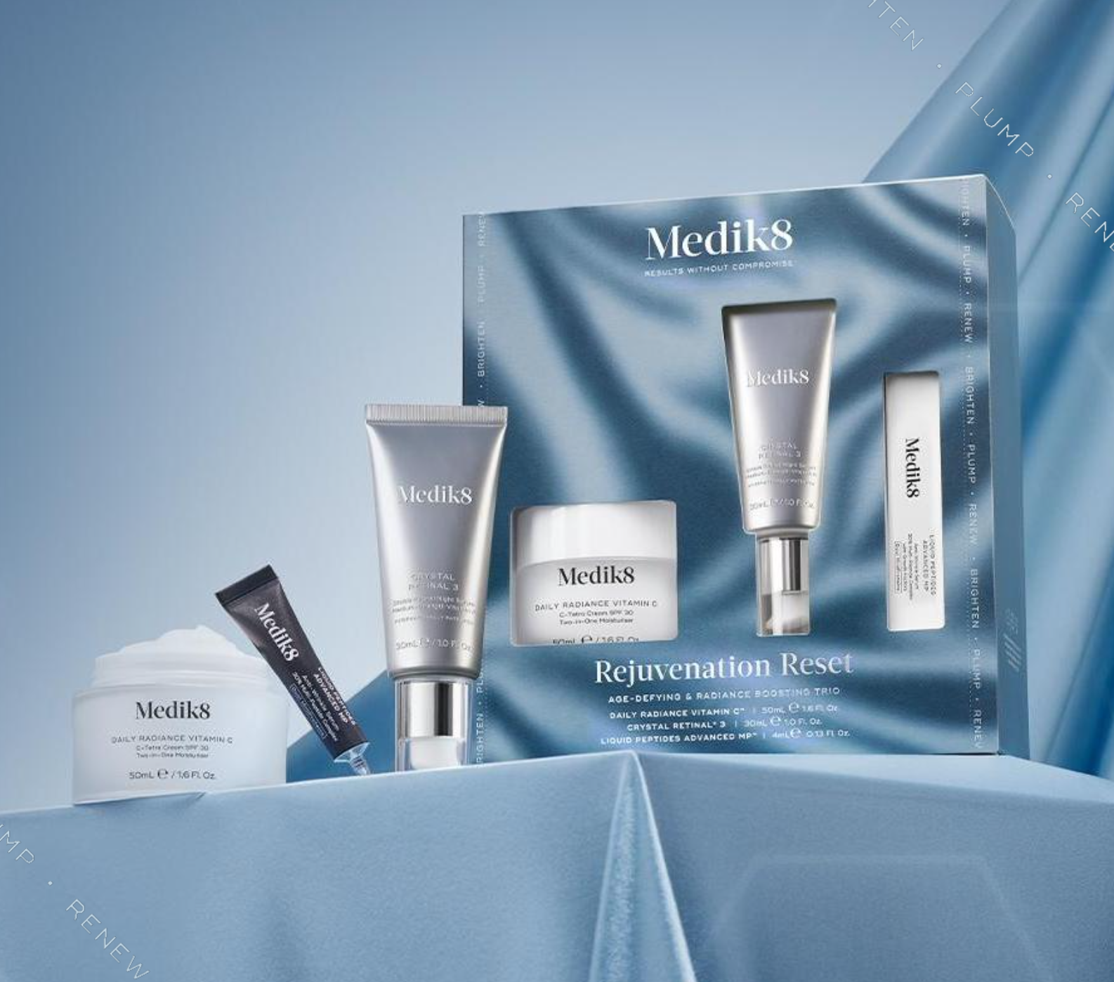 Medik8 Rejuvenation Reset zestaw Daily Radiance Vitamin C 50 ml + Crystal Retinal 3 30 ml + próbka Liquid Peptides