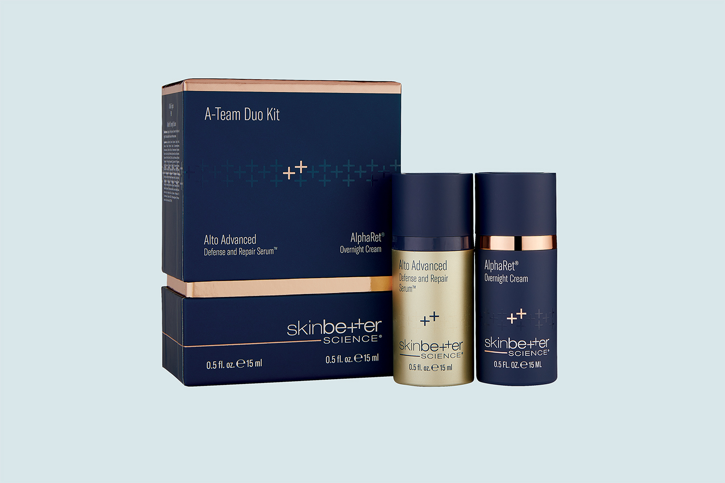 SKINBETTER A-TEAM DUO KIT: ALPHARET OVERNIGHT CREAM 15 ml + ALTO ADVANCED DEFENSE AND REPAIR SERUM 15 ml